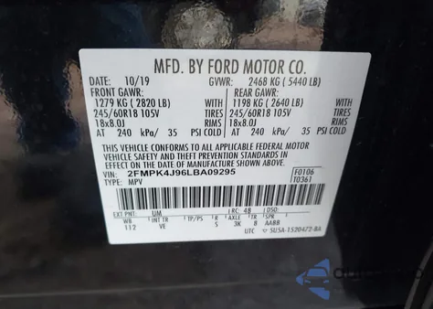 2020 Ford Edge Sel z USA, uszkodzony, nr VIN 2FMPK4J96LBA09295